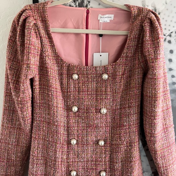 NWT Lovers and Friends Amira Tweed Wool Blend Pink Long Sleeve Mini Dress - Picture 4 of 12